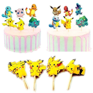 Ready Stock - พร็อพตกแต่งคัพเค้กวันเกิดลายการ์ตูน Pikachu 24 ชิ้น