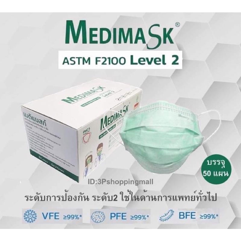 📌NeW 📌Medimask Astm Level.2 (For Professional use) บรรจุ 50ชิ้น/กล่อง