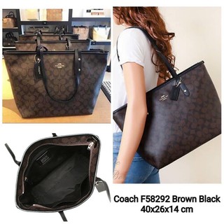 COACH CITY ZIP TOTE IN SIGNATURE COATED CANVAS (COACH F58292) SIZE : 16" (ปากL) x 10 1/2" (H) x 5 1/2" (W)