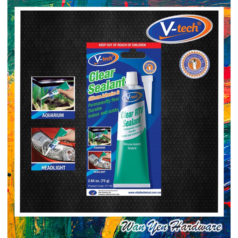 V-Tech VT-130 Clear RTV Sealant Adhesive Quality Flexible Silicone: 75gm Gasket