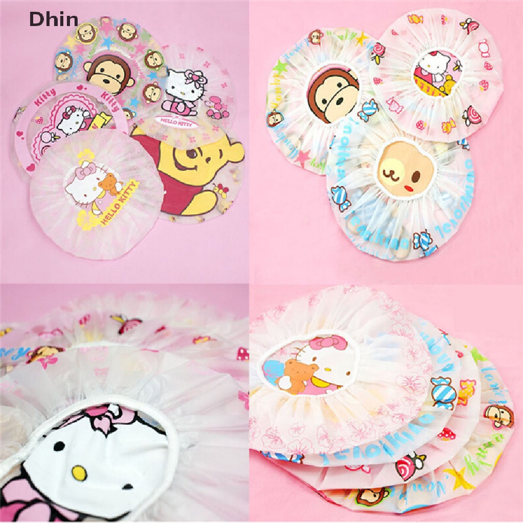 [Dhin] หมวกอาบน้ํา กันน้ํา ลายการ์ตูน ผู้หญิง กันน้ํา ยืดหยุ่น ลูกไม้ หมวกอาบน้ํา COD