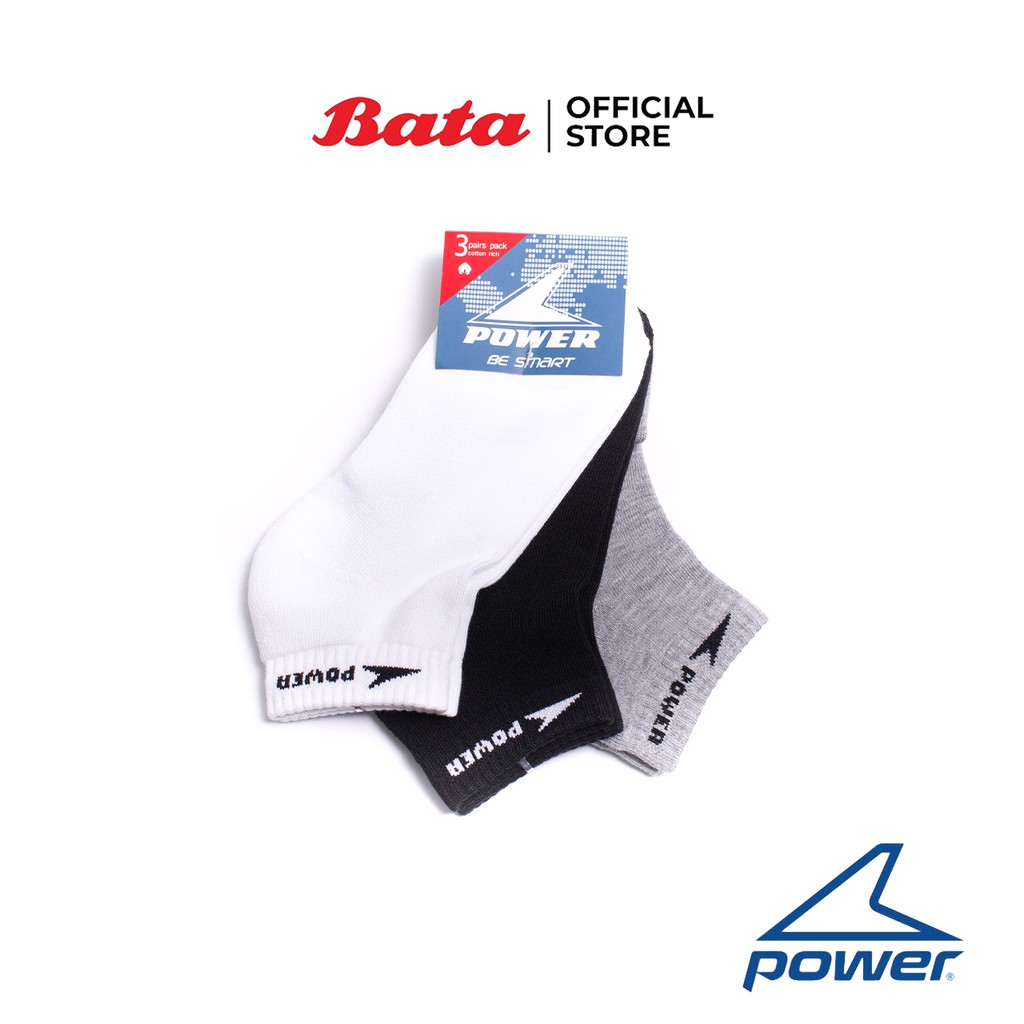 Bata Power Sport Sock ถุงเท้ากีฬา ถุงเท้าข้อต่ำ ขนาด Freesize แพ็ค 3 คู่ คละสี 9580317