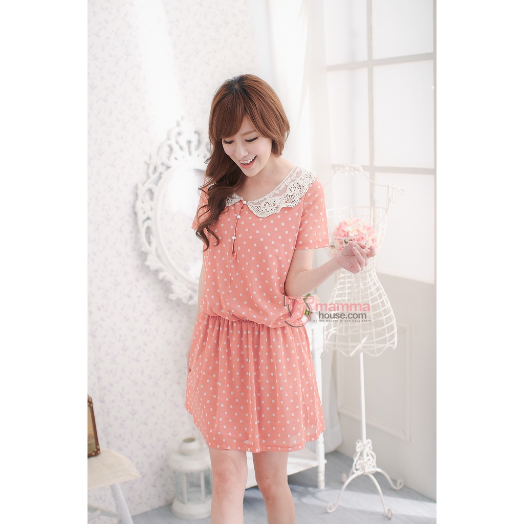 ชุดพยาบาล - Orris Lace Collar Pokla Orange Pink
