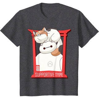 เสื้อยืดผ้าฝ้ายพรีเมี่ยม เสื้อยืด พิมพ์ลายกราฟิก Disney Big Hero 6 TV Series Baymax and Cat