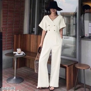 6232 Jumpsuit จั๊มสูทขายาวคอวีป้าย