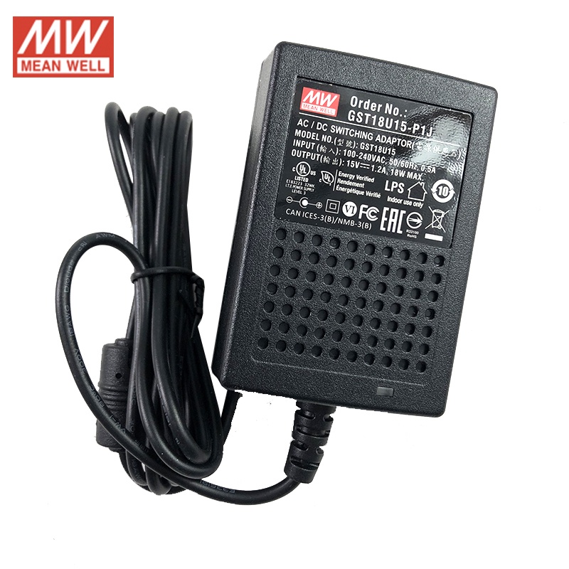 Meanwell GST18U15-P1J อะแดปเตอร์ติดผนังอุตสาหกรรม 15V 1.2A 18W ระดับ VI MEAN WELL Adaptor Switching 