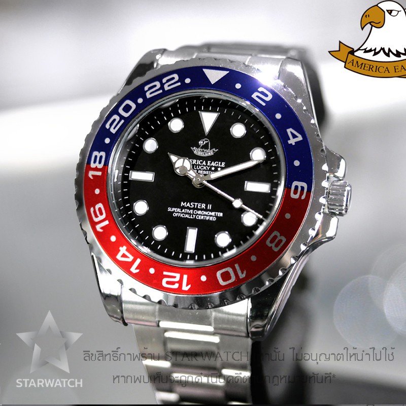 นาฬิกา casio นาฬิกาข้อมือผู้ชาย AMERICA EAGLE นาฬิกาข้อมือผู้ชาย สายสแตนเลส รุ่น AE8007G - SILVER/BLACK/BLUERED