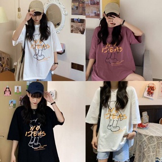 muza เสื้อยืดโอเวอร์ไซส์ หมีด้านหลัง เสื้อยืดแขนสั้นใส่สบายไม่รัดรูปผ้าระบายอากาศ  No18