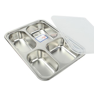   ถาดใส่อาหาร ถาดหลุม มีฝาปิด ขนาดเล็ก รุ่น Stainless-Steel-Small-Food-tray-4holes-TC