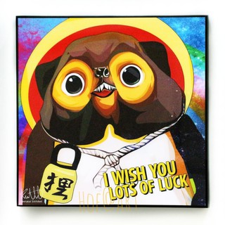 Owl นกฮูก I wish you lots of luck รูปภาพ​ติด​ผนัง​ pop art Cartoon การ์ตูน กรอบรูป แต่งบ้าน ของขวัญ ภาพพิมพ์ รูปภาพ