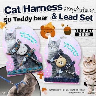 สายจูงแมว Cat Harness &amp; Lead Set สายจูงรัดอก รุ่น Teddy bear โดย Yes Pet Shop