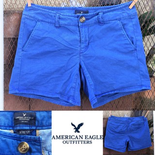 2sis1bro แบรนด์แท้ American Eagle Outfitters Stretch กางเกงขาสั้น Midi สีน้ำเงิน มือสอง พร้อมส่ง sz  US2