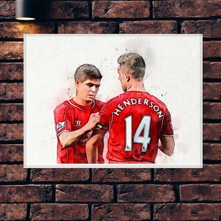 โปสเตอร์ ผ้าแคนวาส Steven Gerrard+Jordan Henderson Liverpool นักเตะ ลิเวอร์พูล ภาพวาด ศิลปะ นักบอล นักฟุตบอล