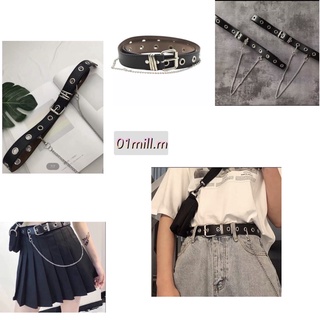 พร้อมส่ง เข็มขัดโซ่ เข็มขัดหนัง PU สีดำ ห่วงโซ่เงิน เข็มขัดร็อค Belt  เข็มขัดแฟชั่น