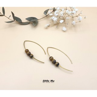 Little ME Jewelry ,ต่างหูเรียบประดับหินแท้ สินค้าทำมือ ของขวัญสำหรับเธอ Handmade simply stone earring - Tiger Eye