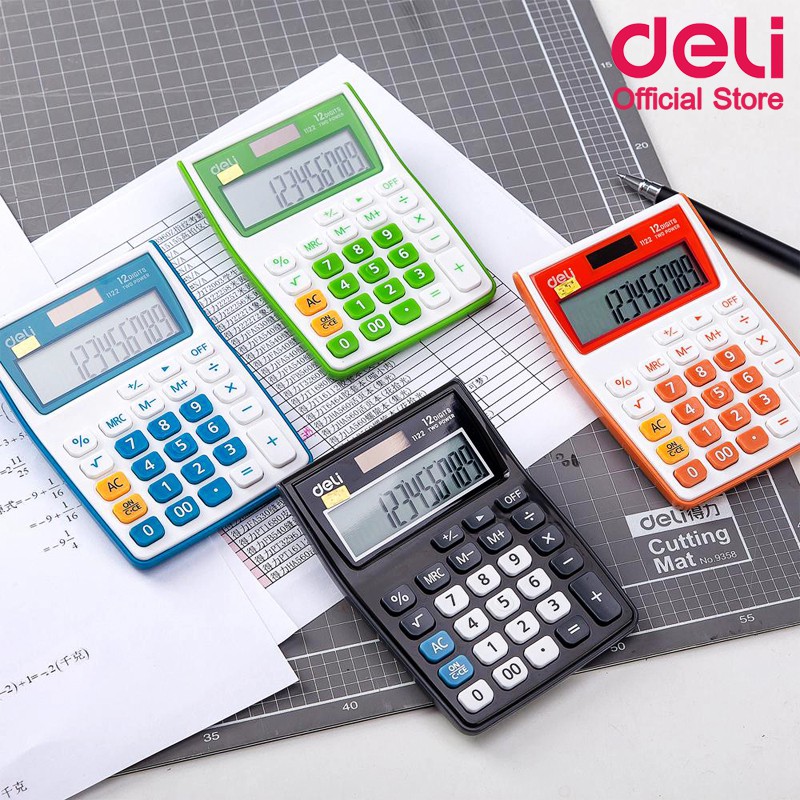 เครื่องคิดเลข Deli เครื่องคิดเลขแบบพกพา 12 หลัก คำนวณ เลข คิดคำนวณ บัญชี คุณภาพดี ใช้งานได้นาน