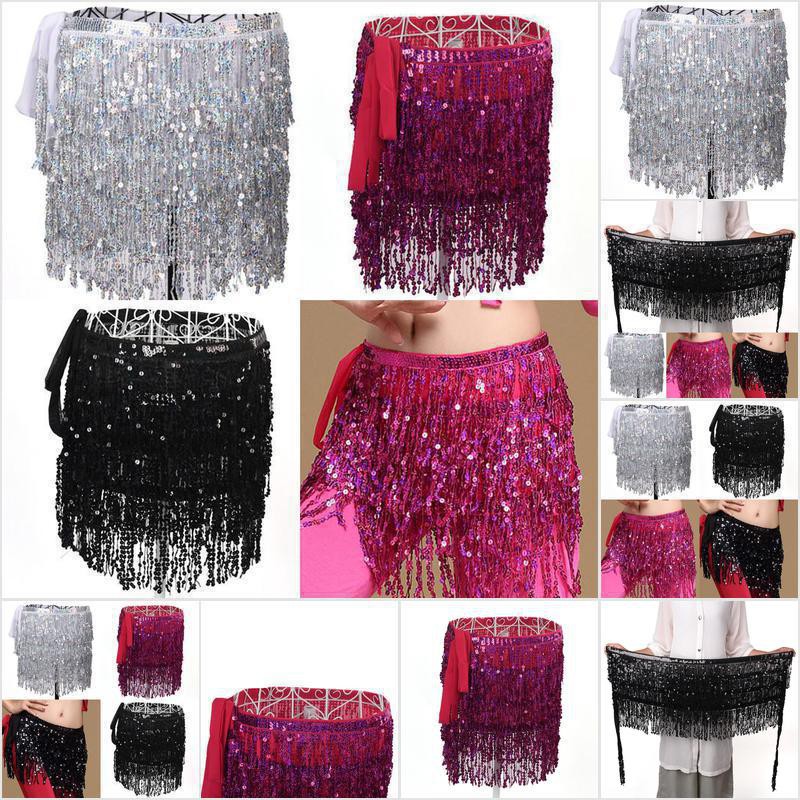 Robe Jupe Maxi + Gilet à Pompons Pailleté Pour Danse Du Ventre - Ensemble Costume Femme, Tenue De Fête (taille Unique)