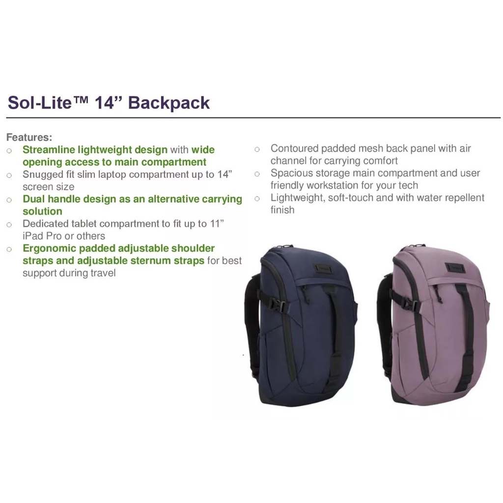 Targus เป้สำหรับคอมพิวเตอร์โน้ตบุ๊คและแท็ปเลต Sol-Lite backpack 14
