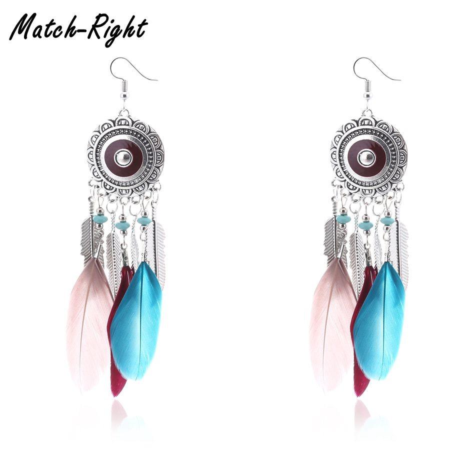 ต่างหูแบบติดหูพู่ที่มีสีสันชาติพันธุ์ Statement Earrings Colorful Feather tassel National Dangle Earring