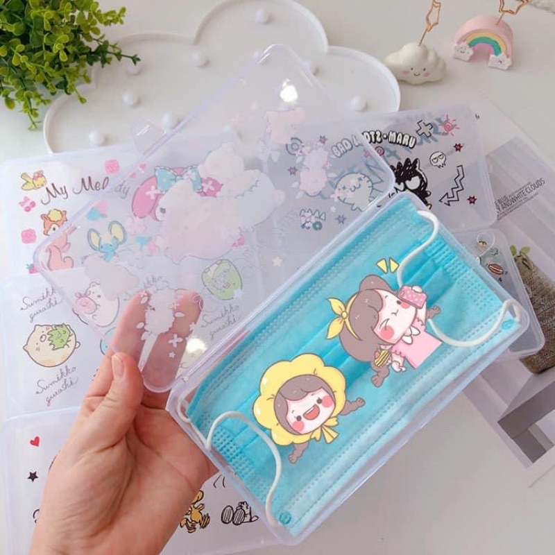 พร้อมส่งจากไทย กล่องเก็บหน้ากากลายการ์ตูน กล่องใส่หน้ากาก กล่องเก็บของลายการ์ตูน