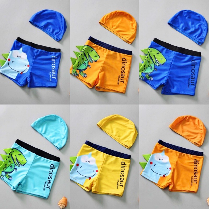 🏖BikiniTime (L-2XL) SB117 ชุดว่ายน้ำเด็กผู้ชาย เซ็ท2ชิ้น กางเกงขาสั้นลายการ์ตูนแถมหมวก ชุดว่ายน้ำเด็ก ชุดเที่ยวทะเล