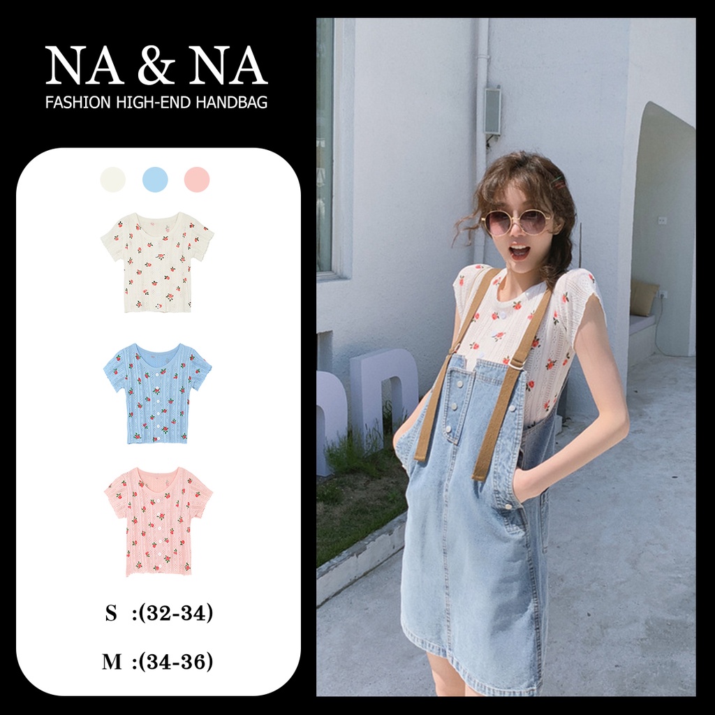 ✔♧✲1LDK 🌈 พร้อมส่ง🌈 เสื้อยืด ลายดอก แต่งกระดุมหลอก