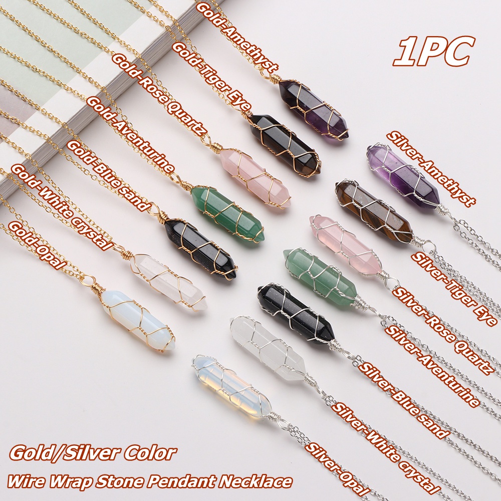 Layor สร้อยคอ จี้หินคริสตัล ทรงกระบอก หกเหลี่ยม ประดับทราย สีฟ้า|หินอเมทิสต์ธรรมชาติ เครื่องประดับแฟชั่น ของขวัญสําหรับผู้หญิง และผู้ชาย