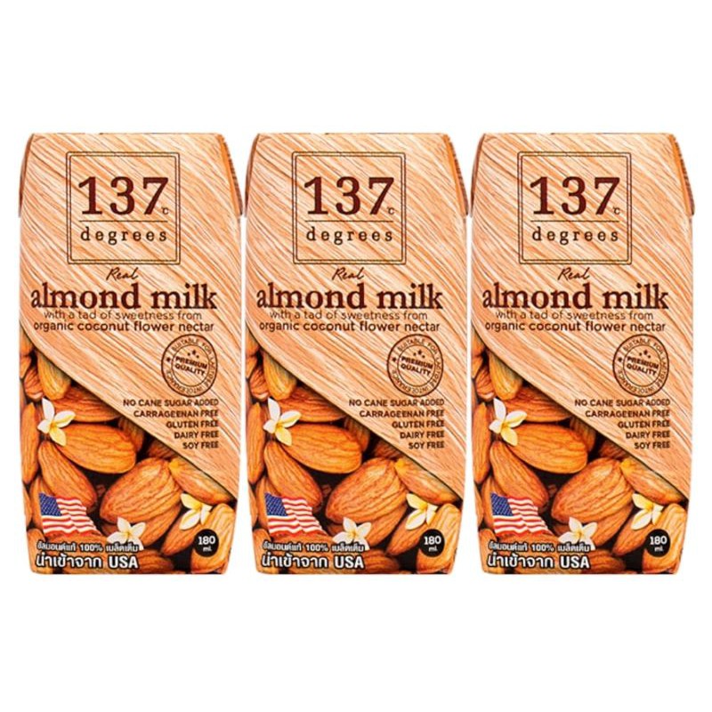 Work From Home PROMOTION ส่งฟรีนมอัลมอนด์ 137 Degrees Almond Milk Original 180ml (Pack3)  เก็บเงินปลายทาง