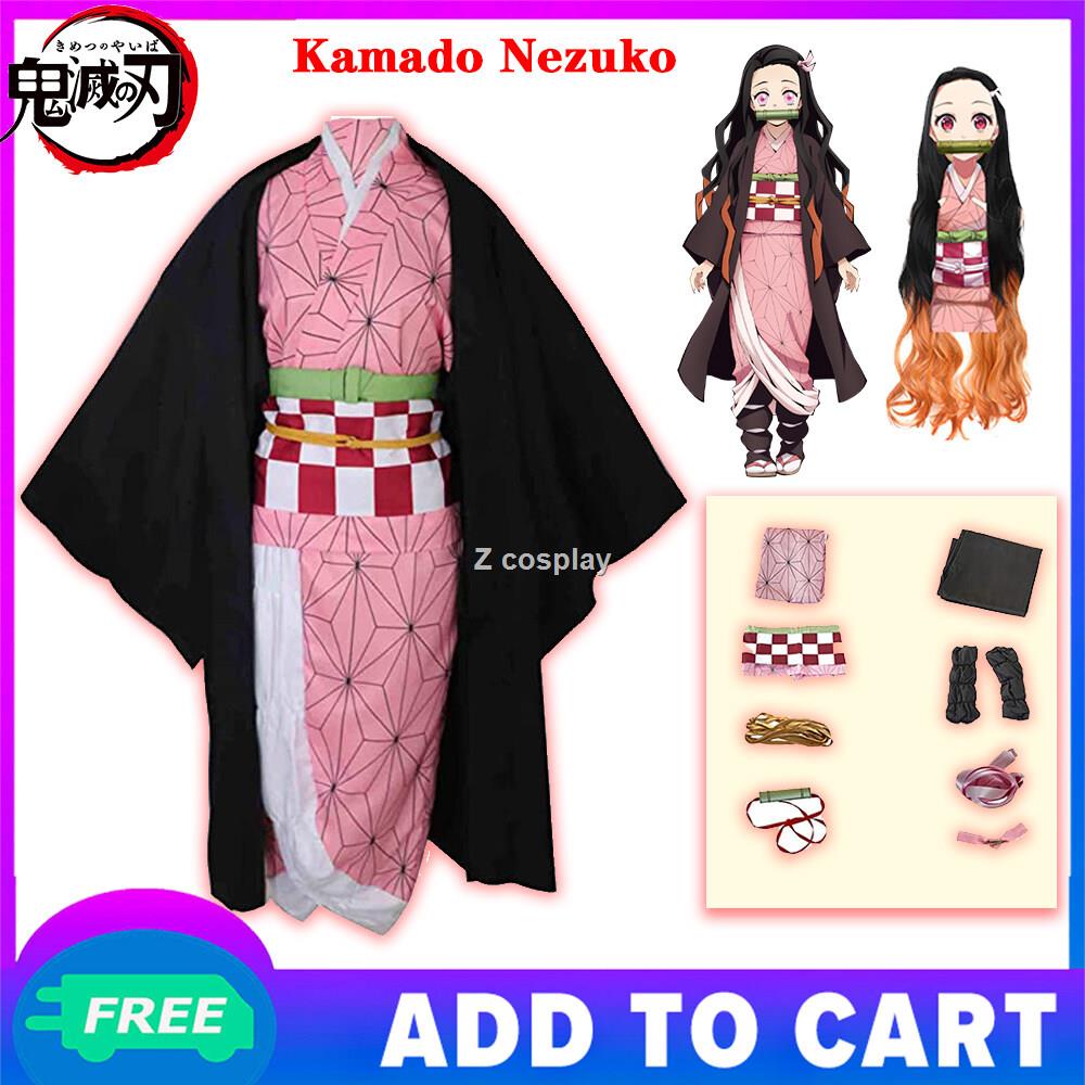 ❤️ราคาโรงงาน!พร้อมส่งจากDemon Slayer Kimetsu No Yaiba Kamado Nezuko Cosplay Set ชุดเนสึโกะเด็ก/ผู้ใหญ่ผมปลอมชุดชิโนบุกิโ