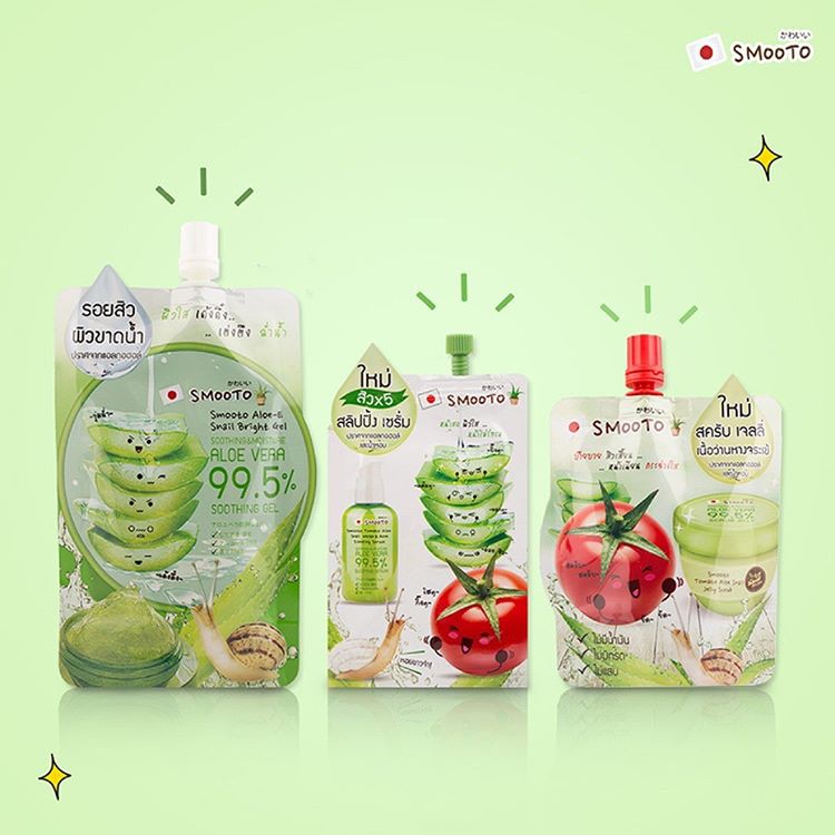 Smooto Aloe-E Snail Bright Gel  Aloe Snail Jelly Scrub 50g.สมูทโตะ อโล-อี สเนล เจลว่านหางจระเข้ สครับว่านหาง.
