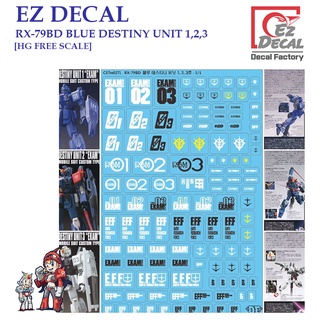 ดีคอลน้ำ [EZ DECAL] CSTM027 RX-79BD BLUE DESTINY UNIT 1.2.3 [HG FREE SCALE] Water Decal CSTM27 CSTM 027 27