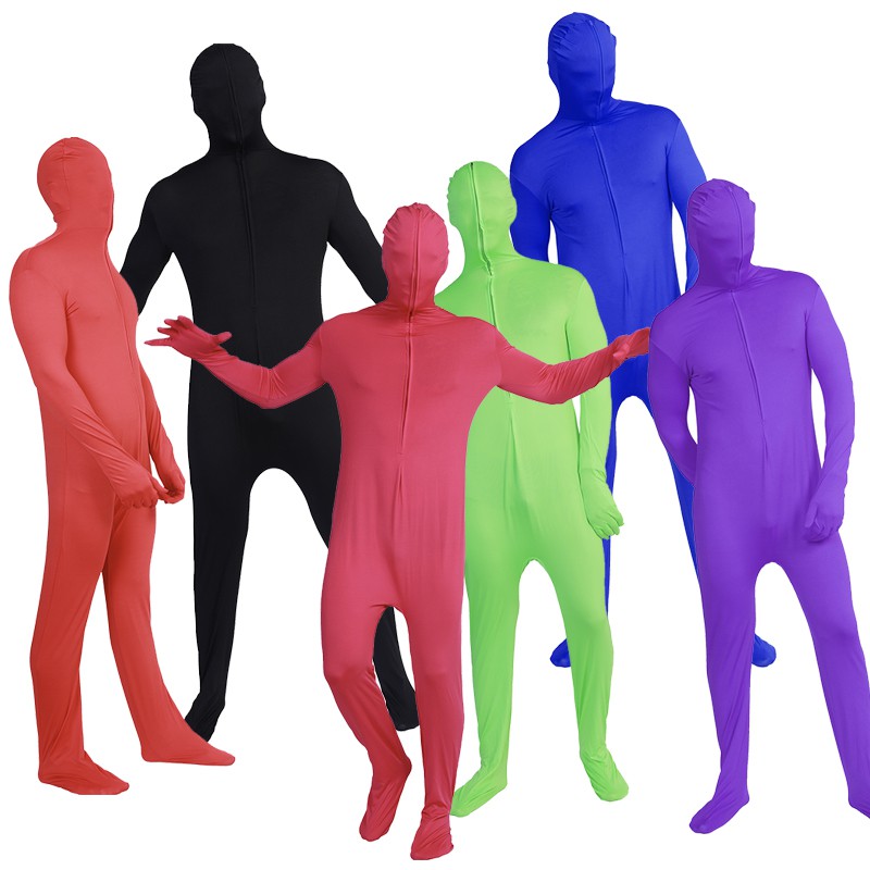 ปาร์ตี้บ้า ชุดบอดี้สูท Lycra Spandex แบบเต็มตัว บอดี้สูทล่องหน ชุดฮาโลวีนปาร์ตี้ตลก เสื้อผ้ารัดรูปยืดหยุ่น ผู้ใหญ่บอดี้สูทที่มองไม่เห็น 7 สี