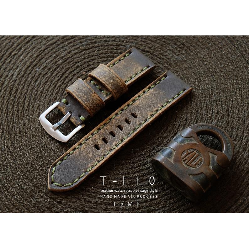 สายนาฬิกาหนังวัวญี่ปุ่น Handmade รุ่น T-170 สายนาฬิกาแนววินเทจ สีNUDE สีเบจ มีเฟดมาในตัวขนาด 18mm 20mm 22mm 24mm
