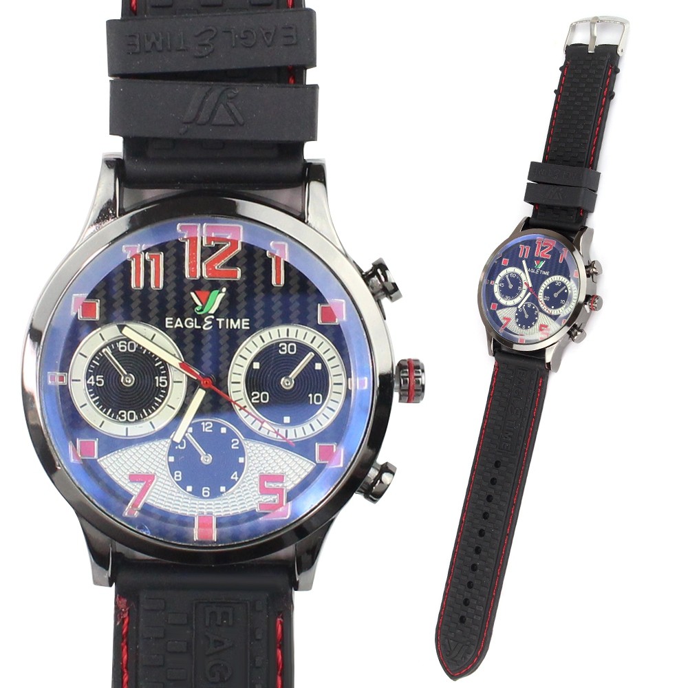 Telecorsa นาฬิกาข้อมือแฟชั่น สีดำ รุ่น Sport-chronograph-timer-big-deal-rubber-band-00e-K2