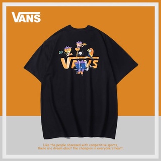 [S-5XL]เสื้อยืดแขนสั้น ผ้าฝ้าย พิมพ์ลายการ์ตูน Vans Vance ทรงหลวม สีพื้น สําหรับผู้ชาย และผู้หญิงเรียบง่าย