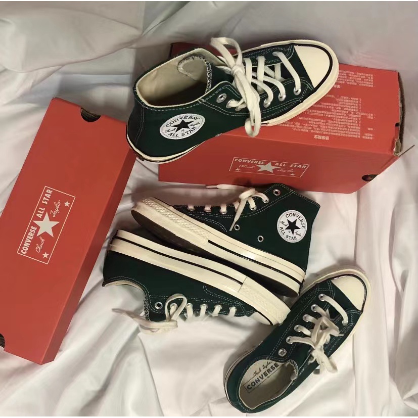CONVERSE สนทนา 1970ส รองเท้าผ้าใบสีเขียวเข้ม รองเท้าผ้าใบหัวครีม รองเท้ายาง รองเท้าผู้ชาย รองเท้าผู้หญิง