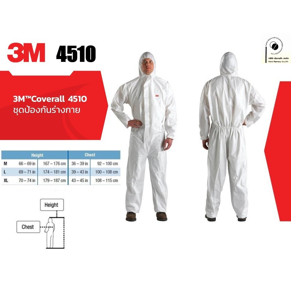ชุด PPE 3M 4510 ป้องกันสารคัดหลั่ง สารเคมี หรือฝุ่นละออง ไซส์ M/L/XL