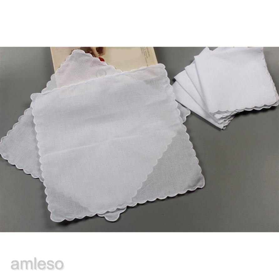 6x DIY ผู้หญิง สีขาว Hankies Hanky