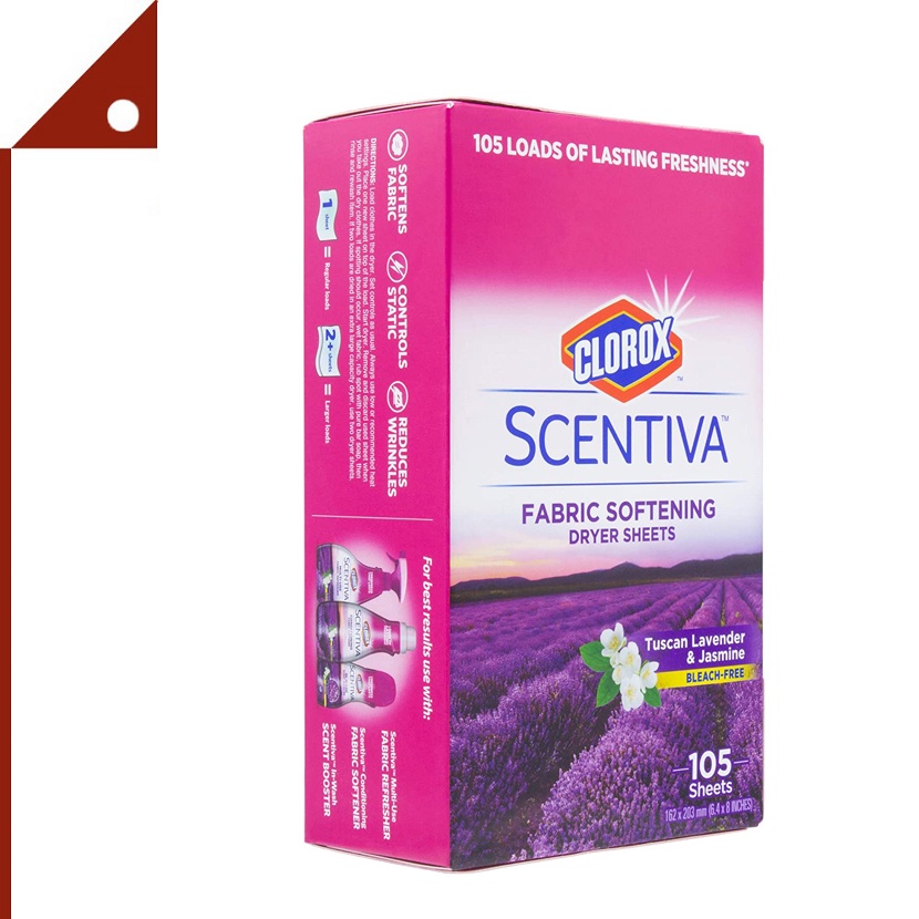 Clorox : CRXTLC-105* แผ่นปรับผ้านุ่ม แผ่นอบผ้า Scentiva Fabric Softening Dryer Sheets, Tuscan Lavend