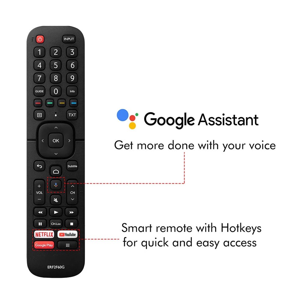HISENSE ERF2F60G เสียง Google Assistant รีโมทคอนโทรลสําหรับ Hisense 32 นิ้ว HD สมาร์ท Android LED TV