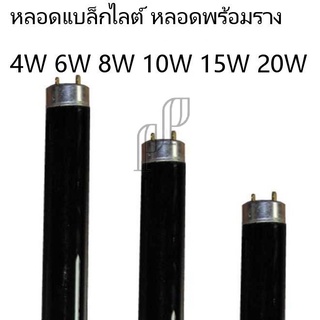 หลอดแบล็กไลต์Blacklight หลอดดักยุง หลอดนีออน หลอดดักแมลง 4W 6W 8W 10W 15W สีดำ แสงม่วง ตรวจแบงค์ หลอดพร้อมราง ยาว15-60cm