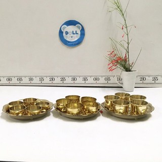 Brass byfa จอกชาทองเหลืองแท้ ชุดจอกชาไห้วเจ้าที่ ถ้วยทรงกระบอก #2 SET1263 , จอกปั้มSET1264 ,จอกหล่อ SET1265