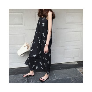 พร้อมส่ง 🍐 black flower dress  เดรสยาวลายดอก เดรสแขนกุด 208