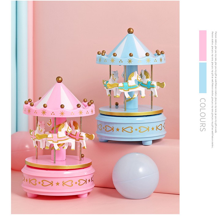 กล่องดนตรี ม้าหมุน Carousel Music Box มีไฟ มีเพลง หมุนได้ หีบเพลงม้าหมุนแต่งห้อง ของขวัญวันวาเลนไทน์ - รูปที่ 5