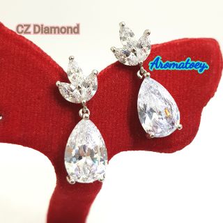 ต่างหูเพชรหยดน้ำ CZ Cubic Zirconia Premium น้ำงามเล่นไฟ สวยมอบของขวัญได้