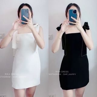 RIKA DRESS - SHP_HAPPY ลดเหลือ 405 ใส่โค้ด SHPHPY9 มินิเดรสผูกโบว์ ดีเทลเดินด้ายสีตัด งานลูกคุณเรียบๆแต่ดูมีอะไร 🎬🎬