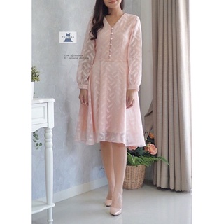 เดรสผ้าทอลายสีโอรส M-XL