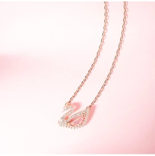 Dazzling สร้อยคอโซ่จี้หงส์สีชมพูสไตล์เกาหลีสําหรับผู้หญิง