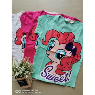 เสื้อยืด สกรีนลายม้าโพนี่ Sweet 3 สี สีเขียวมินท์ สีชมพู สีขาว size : 4-12y