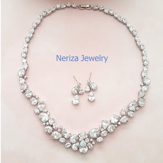 Neriza Jewelry/เครื่องประดับเจ้าสาวเพชรสังเคราะห์ รับประกันประกายไฟเทียบเท่าเพชรแท้ จัดส่งฟรีพร้อมกล่องNSW093